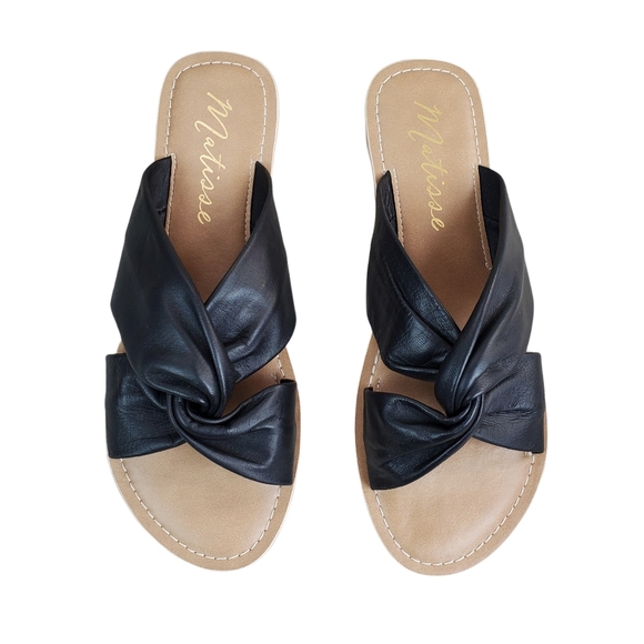 Matisse Shoes - Matisse Knotty Black Leather Slide Sandals Size 9